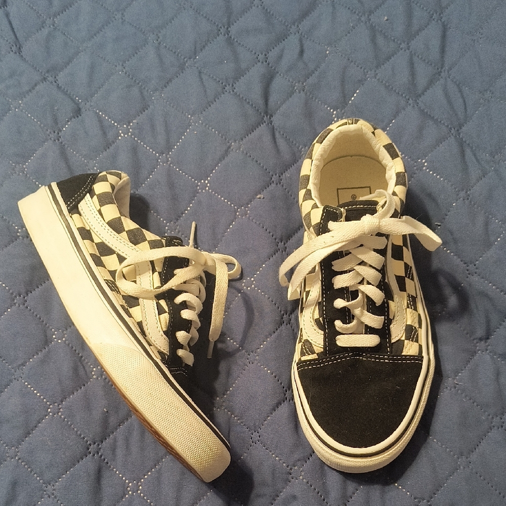 Vans Black and White Checkered Lace-Up Sneakers, Like New